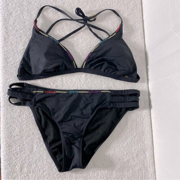 5/$25 La Vie Wn Rose Stylish Black Bikini Set W Scrunch Bottom XL - Picture 15 of 15